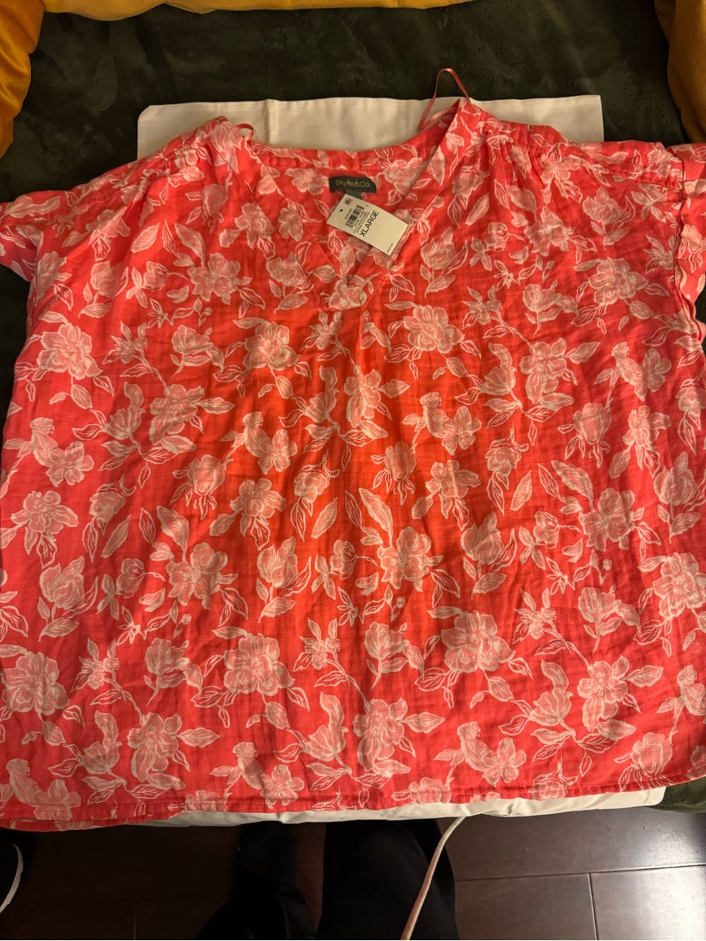 Style & Co. Coral Floral V-Neck Short Sleeve Tunic